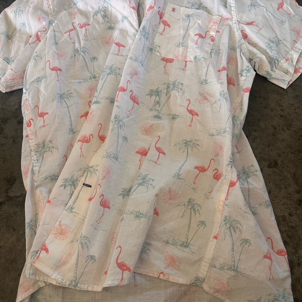 Izod Flamingo Print Casual Button Down Shirt - Pink and Green